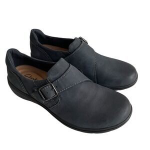 Clarks Womens Carleigh Jazz Blue Leather Slip On Shoes Size 7 Comfort Office